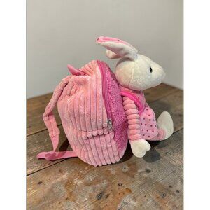 Popatu Bunny Plush Backpack For Kids Pink & White Polka Dot Accents Soft Texture